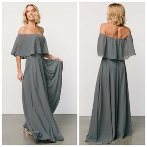 Baltic Born Dusty Blue Sonia Off Shoulder Maxi Dress